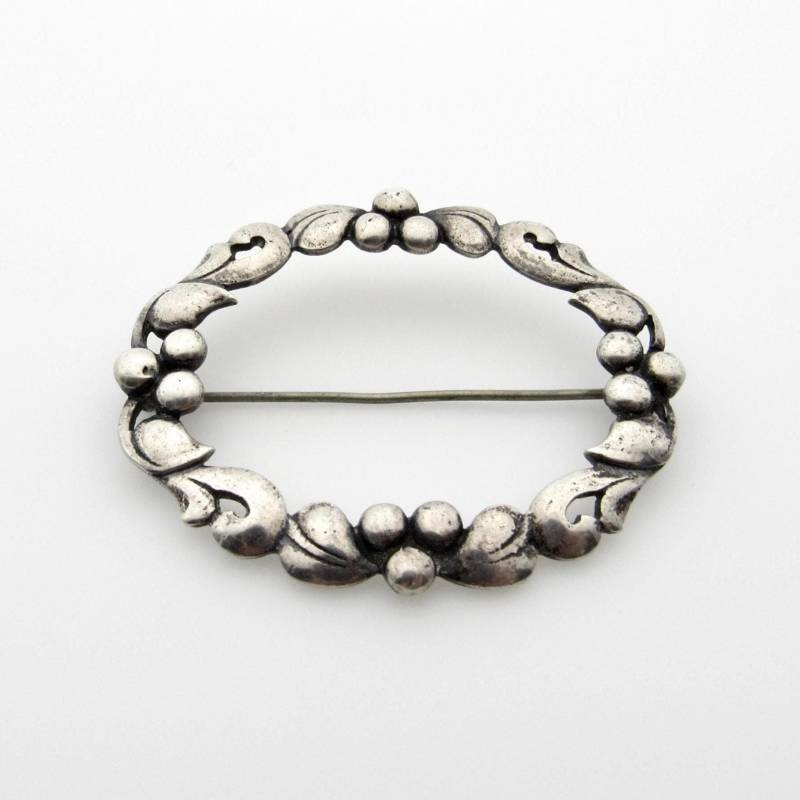 sterling Silber Oval Brosche - Blütenblätter Beeren Blumenblätter Pin Blumen 925 Jugendstil Geschenke Für Sie # 4600 von WatchandWares