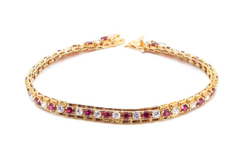 sterling Silber Vergoldetes Cz Tennis Armband - 8" Oder 20 cm Lang Vermeil Cubic Zirkonia Rote Und Klare Edelsteine # 755 von WatchandWares