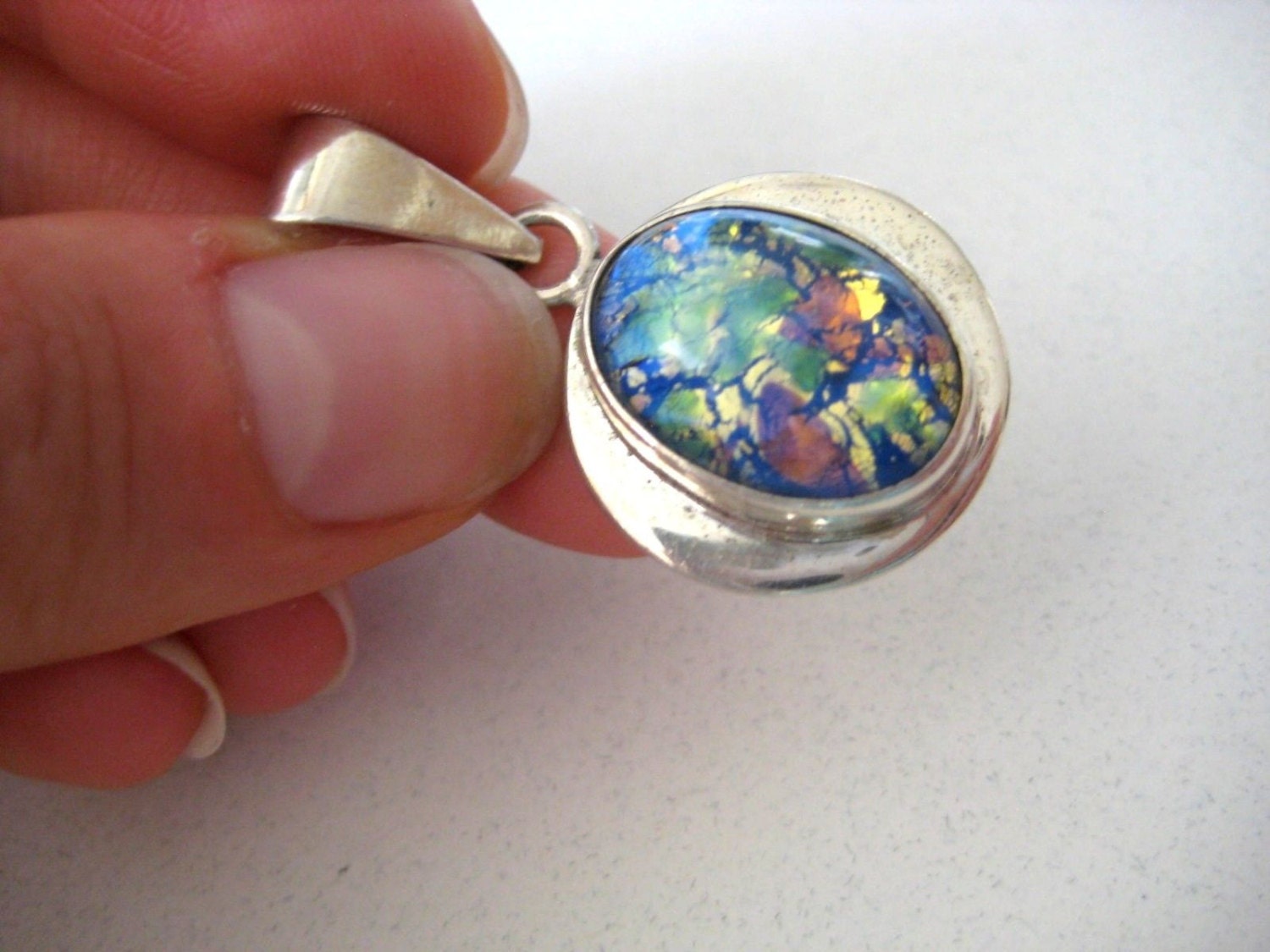 925 Sterling Silber Mexiko Vintage Multicolor Glas Anhänger 925 Sterling Silber Mexiko Vintage Multicolor Glas Anhänger von WatchesAndJewels