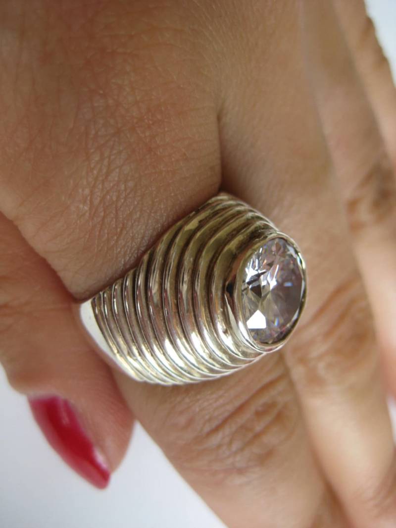 925 Sterling Silber Vintage Grafikform Ring, Größe 7 von WatchesAndJewels
