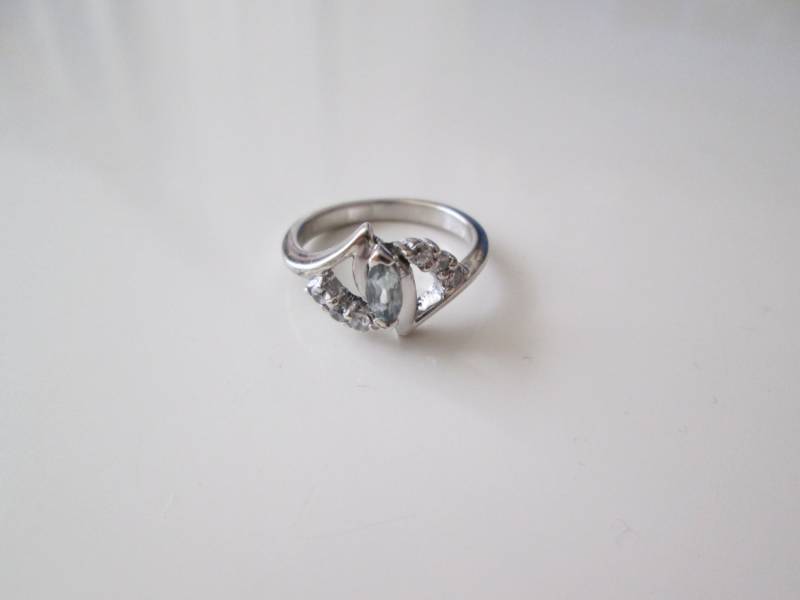 Aquamarin-Vintage-sterling Silber-Ring, Größe 6 von WatchesAndJewels