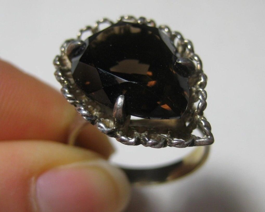 Blatt Vintage Sterlingsilber Klar Braun Rauchquarz Ring, Größe 8 Blatt Vintage Sterlingsilber Klar Braun Rauchquarz Ring, Größe 8 von WatchesAndJewels