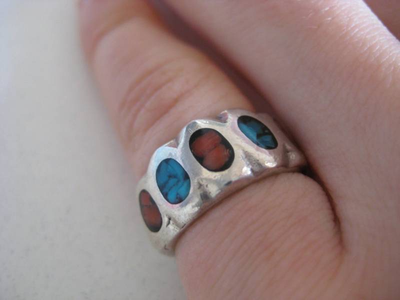 Türkis Rot Und Blau Vintage Sterling Silber 925 Ring, Größe 4 Türkis Rot Und Blau Vintage Sterling Silber 925 Ring, Größe 4 von WatchesAndJewels