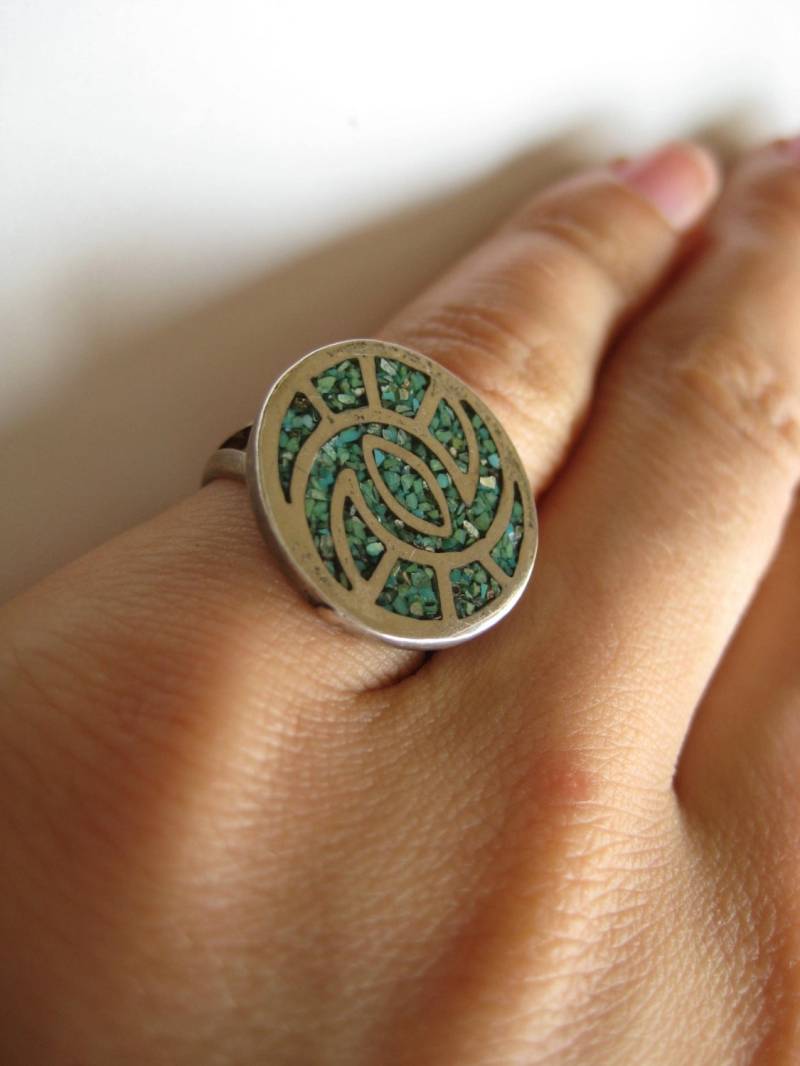 Vintage Blau-Türkis-Runde Band Sterling Silber Ring-Größe 5 Vintage Blau-Türkis-Runde Band Sterling Silber Ring-Größe 5 von WatchesAndJewels