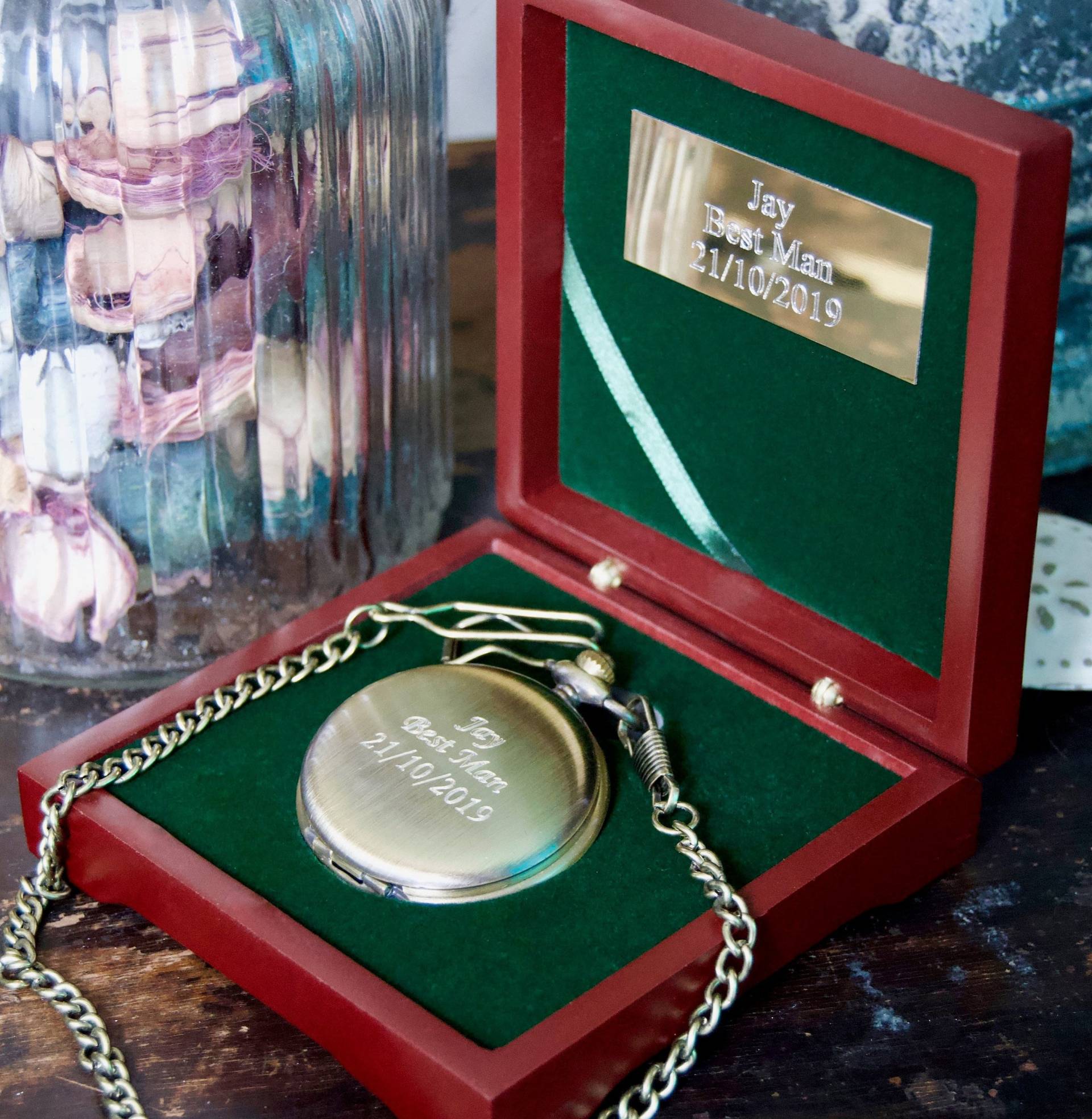 Gravierte Antike Messing Taschenuhr Personalisierte Trauzeugen Geschenk Mit Rosenholz Box Gravierte Antike Messing Taschenuhr Personalisierte Trauzeugen Geschenk Mit Rosenholz Box von WatchesforWeddings
