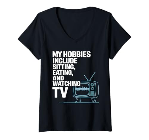 Damen Meine Hobbys Waren das Erkunden des Fernsehens T-Shirt mit V-Ausschnitt Damen Meine Hobbys Waren das Erkunden des Fernsehens T-Shirt mit V-Ausschnitt von Watching TV