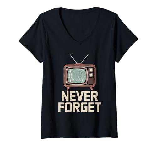 Damen Never Forget 1970er Jahre T-Shirt mit V-Ausschnitt Damen Never Forget 1970er Jahre T-Shirt mit V-Ausschnitt von Watching TV