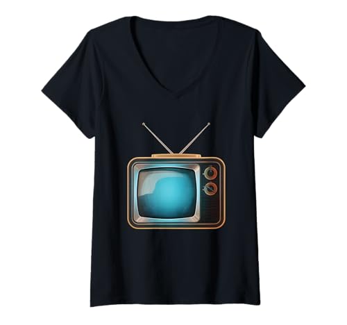 Damen Vintage-Fernseher T-Shirt mit V-Ausschnitt Damen Vintage-Fernseher T-Shirt mit V-Ausschnitt von Watching TV