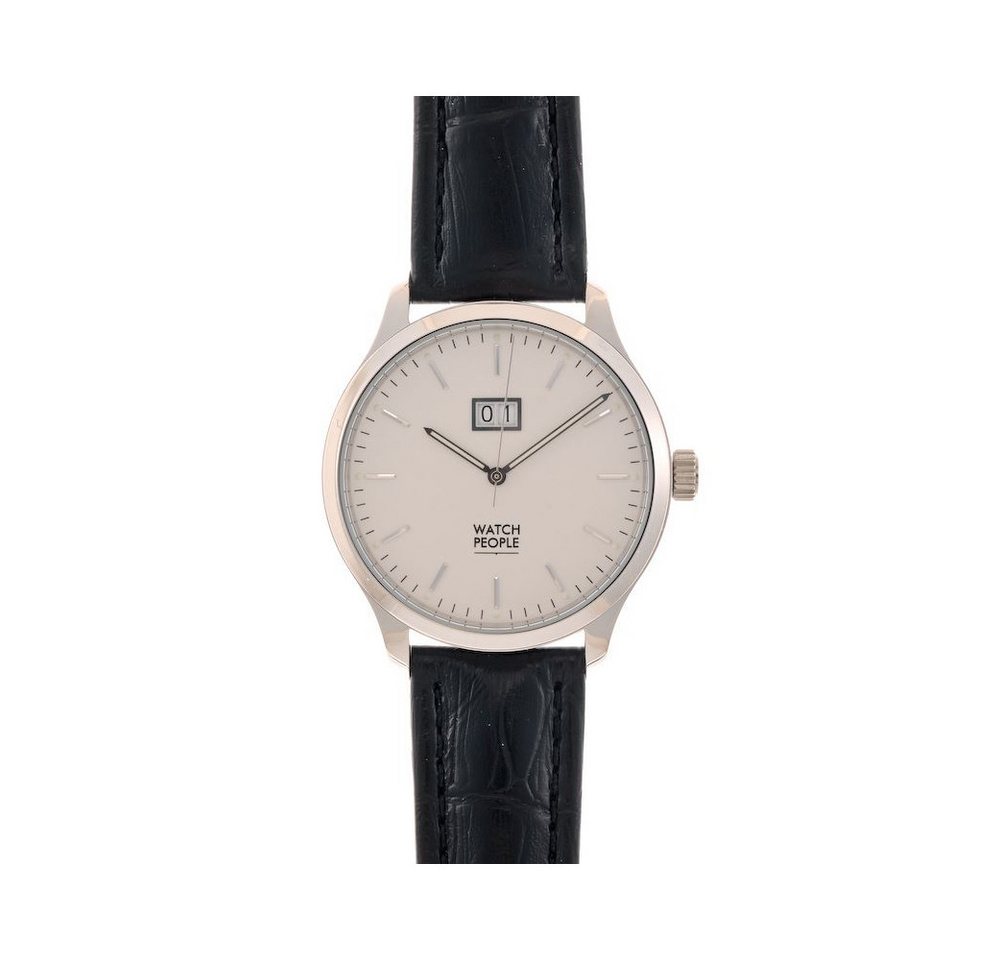 Watchpeople Quarzuhr Herren Argos Edelstahl Lederband Schwarz Silber Datum WP-9000550, flaches Mineralglas, Leuchtzeiger Watchpeople Quarzuhr Herren Argos Edelstahl Lederband Schwarz Silber Datum WP-9000550, flaches Mineralglas, Leuchtzeiger von Watchpeople