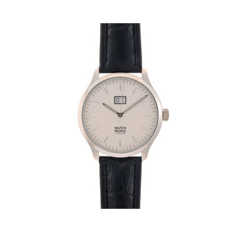 Watchpeople Quarzuhr Herren Argos Edelstahl Lederband Schwarz Silber Datum WP-9000550, flaches Mineralglas, Leuchtzeiger Watchpeople Quarzuhr Herren Argos Edelstahl Lederband Schwarz Silber Datum WP-9000550, flaches Mineralglas, Leuchtzeiger von Watchpeople