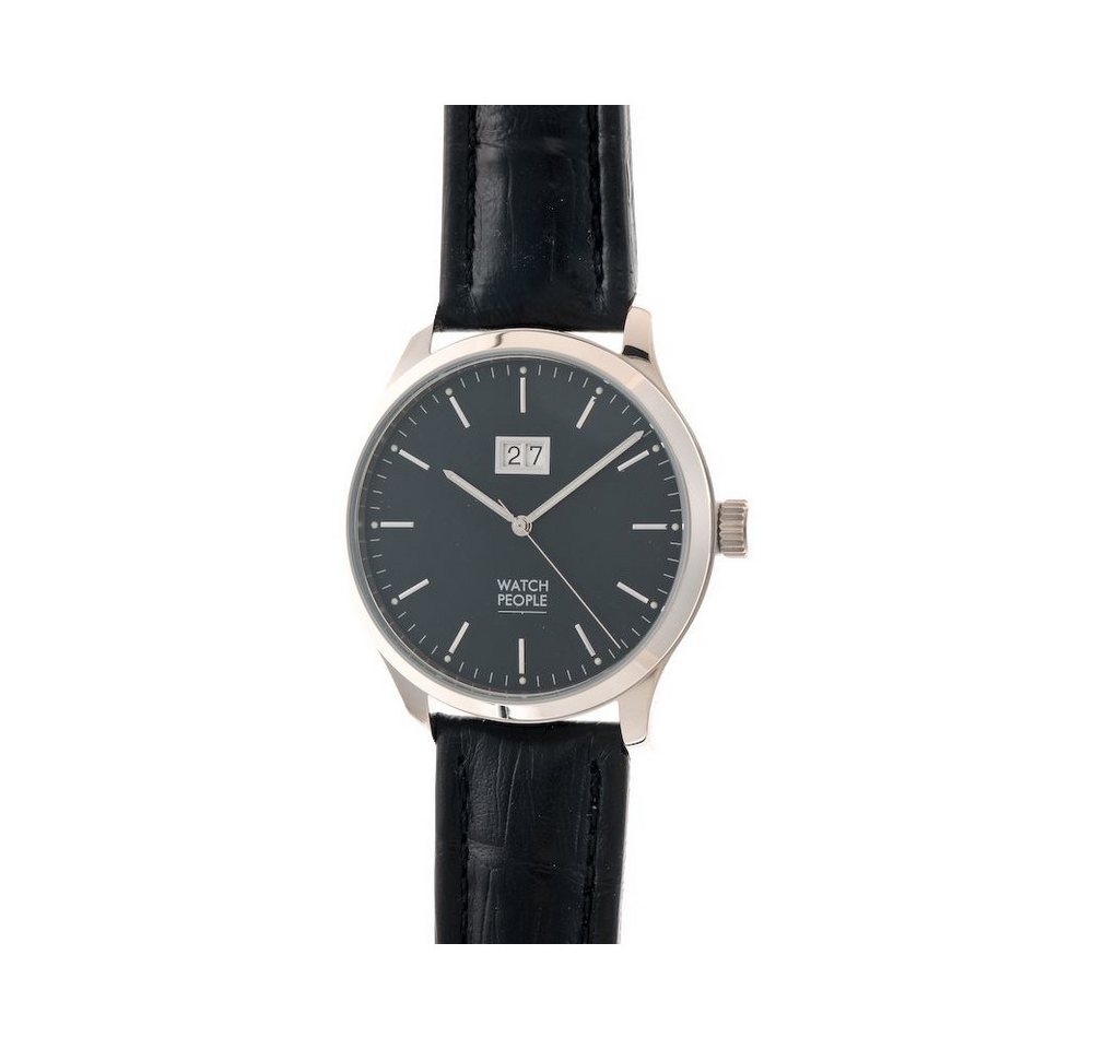 Watchpeople Quarzuhr Herren Argos Edelstahl Lederband Schwarz Silber Datum WP-9000551, flaches Mineralglas, Leuchtzeiger Watchpeople Quarzuhr Herren Argos Edelstahl Lederband Schwarz Silber Datum WP-9000551, flaches Mineralglas, Leuchtzeiger von Watchpeople