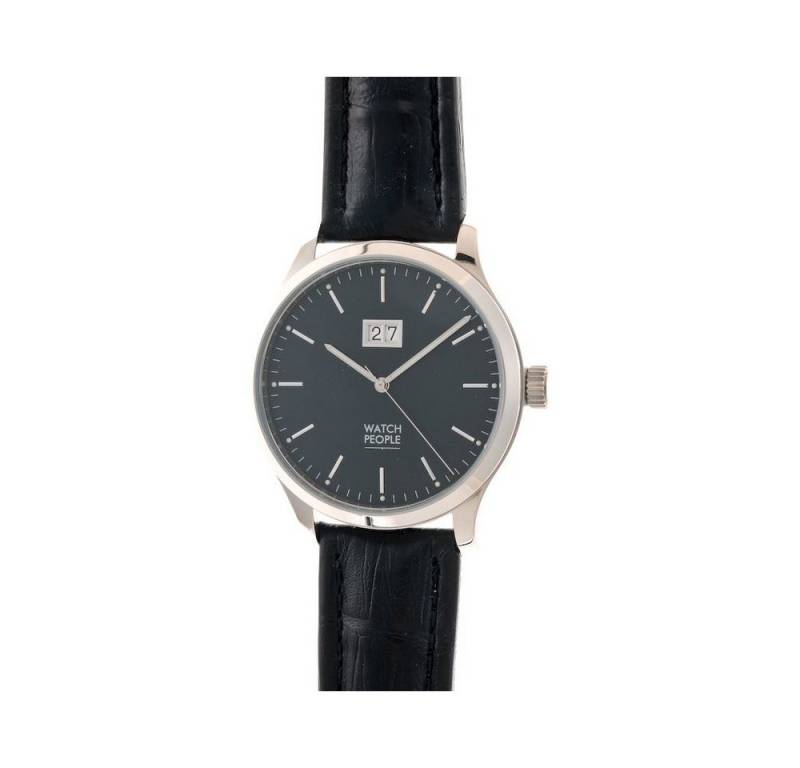 Watchpeople Quarzuhr Herren Argos Edelstahl Lederband Schwarz Silber Datum WP-9000551, flaches Mineralglas, Leuchtzeiger Watchpeople Quarzuhr Herren Argos Edelstahl Lederband Schwarz Silber Datum WP-9000551, flaches Mineralglas, Leuchtzeiger von Watchpeople