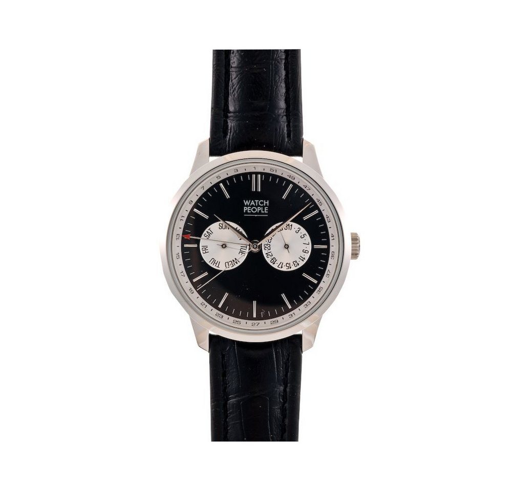 Watchpeople Quarzuhr Herren Multifunktionsuhr Quarz Tyro Edelstahl Leder Schwarz WP-9000556, Wochentag, Tag, Kalenderwoche Watchpeople Quarzuhr Herren Multifunktionsuhr Quarz Tyro Edelstahl Leder Schwarz WP-9000556, Wochentag, Tag, Kalenderwoche von Watchpeople