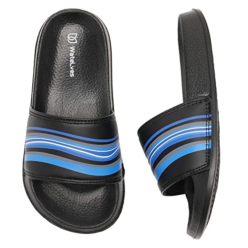 Badelatschen Kinder Sommer Hausschuhe Badeschlappen Jungen Mädchen rutschfeste Dusch Badeschuhe Strand Sandalen(Blaue Welle 32/33EU) von WateLves