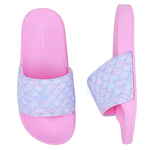 WateLves Badelatschen Kinder Sommer Hausschuhe Badeschlappen Jungen Mädchen Rutschfeste Dusch Badeschuhe Strand Sandalen(Fischschuppen rosa 30/31EU) von WateLves