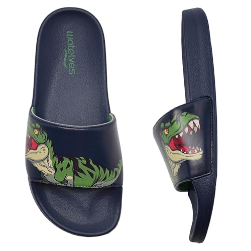 Badelatschen Kinder Sommer Hausschuhe Badeschlappen Jungen Mädchen rutschfeste Dusch Badeschuhe Strand Sandalen(Grüner Dinosaurier 32/33EU) von WateLves