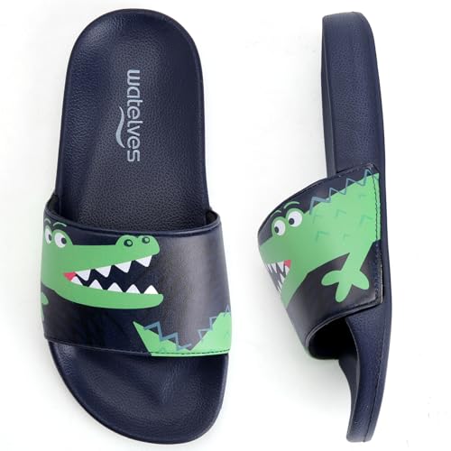 WateLves Badelatschen Kinder Sommer Hausschuhe Badeschlappen Jungen Mädchen Rutschfeste Dusch Badeschuhe Strand Sandalen(Krokodil Blau 30/31EU) von WateLves