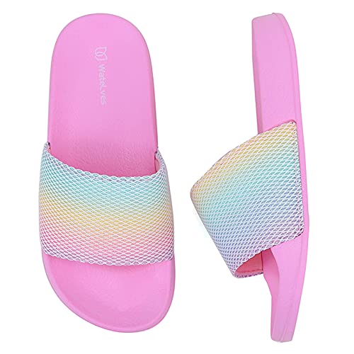 WateLves Badelatschen Kinder Sommer Hausschuhe Badeschlappen Jungen Mädchen Rutschfeste Dusch Badeschuhe Strand Sandalen(Regenbogen 28/29EU) von WateLves