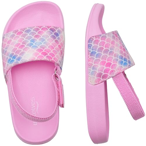 Badelatschen Kinder Sommer Hausschuhe Badeschlappen Jungen Mädchen rutschfeste Dusch Badeschuhe Strand Sandalen(Rosa Glitzer 22/23EU) von WateLves