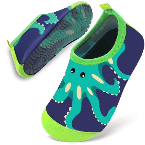 Badeschuhe Baby Kinder Wasserschuhe Jungen Schwimmschuhe Strandschuhe Badesoken Kleinkind Aquaschuhe Barfuss Schuhe(Grüner Oktopus,28/29) von WateLves