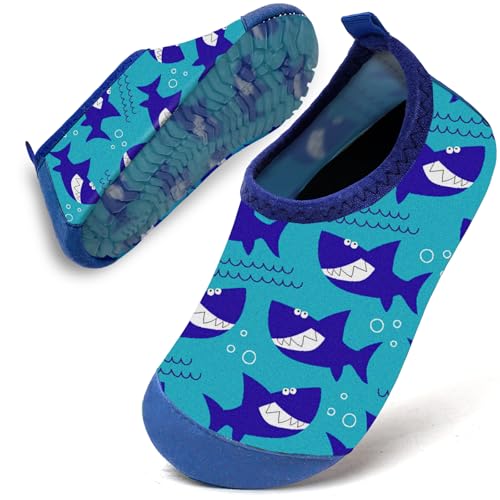 Badeschuhe Baby Kinder Wasserschuhe Jungen Schwimmschuhe Strandschuhe Badesoken Kleinkind Aquaschuhe Barfuss Schuhe(Hellblauer Hai,30/31) von WateLves