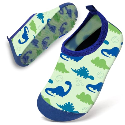 Badeschuhe Baby Kinder Wasserschuhe Jungen Schwimmschuhe Strandschuhe Badesoken Kleinkind Aquaschuhe Barfuss Schuhe(Hellgrüner Dinosaurier,22/23) von WateLves