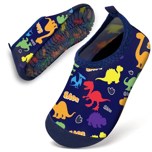 Badeschuhe Baby Kinder Wasserschuhe Jungen Schwimmschuhe Strandschuhe Badesoken Kleinkind Aquaschuhe Barfuss Schuhe(Navy Dinosaurier,24/25) von WateLves