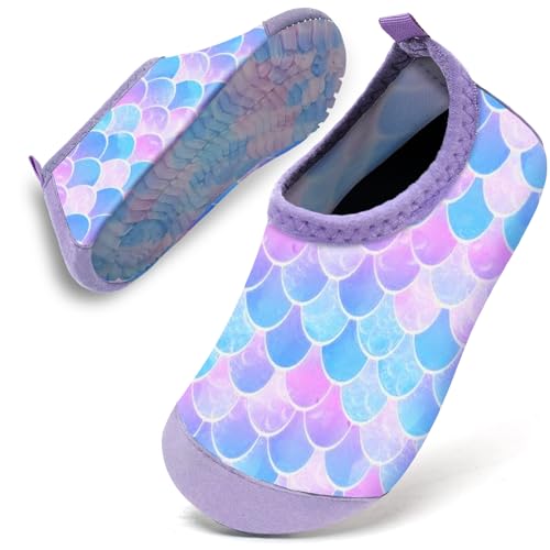 Badeschuhe Baby Kinder Wasserschuhe Schwimmschuhe Mädchen Strandschuhe Badesoken Kleinkind Aquaschuhe Barfuss Schuhe(Blaue Lila Meerjungfrau,30/31) von WateLves