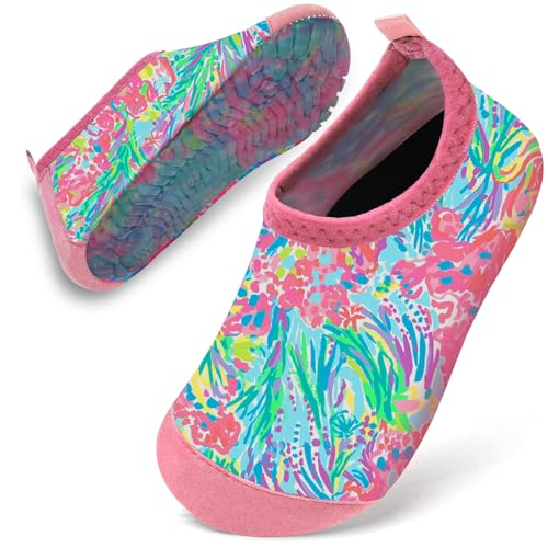 Badeschuhe Baby Kinder Wasserschuhe Schwimmschuhe Mädchen Strandschuhe Badesoken Kleinkind Aquaschuhe Barfuss Schuhe(Blumenmalerei,16/17) von WateLves