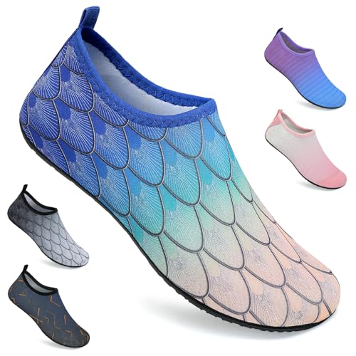 WateLves Badeschuhe Damen Herren Wasserschuhe Schwimmschuhe Strandschuhe Aquaschuhe Surfschuhe für Meer(Yl Blau Gelb, 34/35 EU) von WateLves