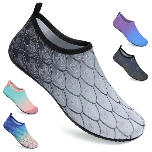 WateLves Badeschuhe Damen Herren Wasserschuhe Schwimmschuhe Strandschuhe Aquaschuhe Surfschuhe für Meer(Yl Schwarz Grau, 38/39 EU) von WateLves