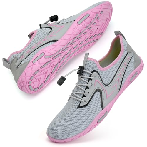 Badeschuhe Herren Damen Barfußschuhe Wasserschuhe Schwimmschuhe Strandschuhe für Surfen,Tauchen,Bootfahren,Gymnastik Fitness (91 grau rosa, 38EU) von WateLves