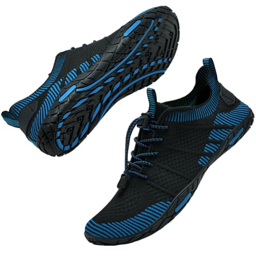 Badeschuhe Herren Damen Barfußschuhe Wasserschuhe Schwimmschuhe Strandschuhe für Surfen,Tauchen,Bootfahren,Gymnastik Fitness (V20 Schwarz Blau, 46EU) von WateLves