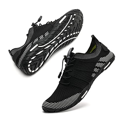 Badeschuhe Herren Damen Barfußschuhe Wasserschuhe Schwimmschuhe Strandschuhe für Surfen,Tauchen,Bootfahren,Gymnastik Fitness (V20 Schwarz Weiss, 39EU) von WateLves