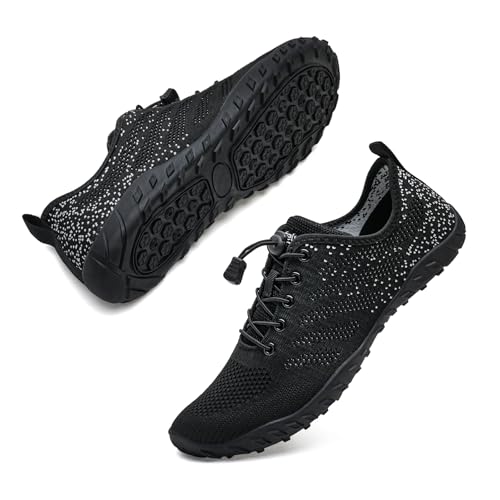 Badeschuhe Herren Damen Barfußschuhe Wasserschuhe Schwimmschuhe Strandschuhe für Surfen,Tauchen,Bootfahren,Gymnastik Fitness (schwarz weiß partikel, 45EU) von WateLves