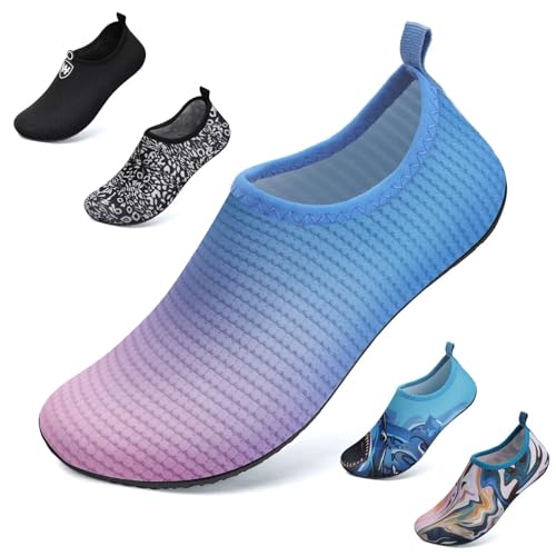 WateLves Badeschuhe Herren Damen Wasserschuhe Strandschuhe Schwimmschuhe Aquaschuhe Schnell Trocknend Barfußschuhe Breathable Surfschuhe Unisex Beach Pool Yoga(Blau Lila 34/35) von WateLves