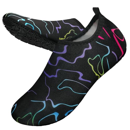 WateLves Badeschuhe Herren Damen Wasserschuhe Strandschuhe Schwimmschuhe Aquaschuhe Schnell Trocknend Barfußschuhe Breathable Surfschuhe Unisex Beach Pool Yoga(Farblinien schwarz 42/43) von WateLves