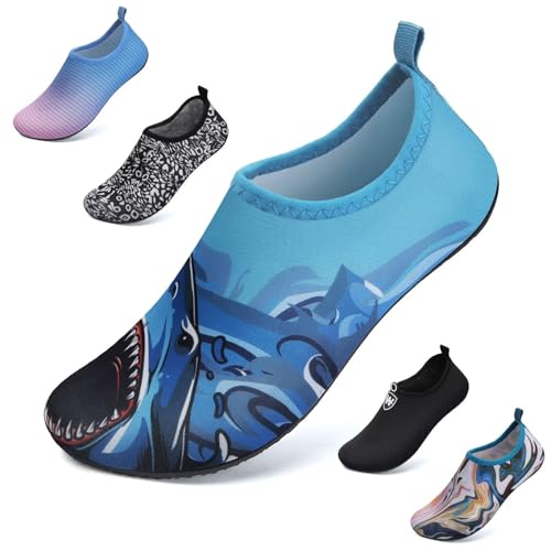 WateLves Badeschuhe Herren Damen Wasserschuhe Strandschuhe Schwimmschuhe Aquaschuhe Schnell Trocknend Barfußschuhe Breathable Surfschuhe Unisex Beach Pool Yoga(Hai Blau 36/37) von WateLves