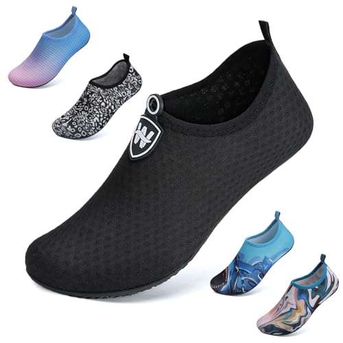 WateLves Badeschuhe Herren Damen Wasserschuhe Strandschuhe Schwimmschuhe Aquaschuhe Schnell Trocknend Barfußschuhe Breathable Surfschuhe Unisex Beach Pool Yoga(Schneeflocke Schwarz 38/39) von WateLves