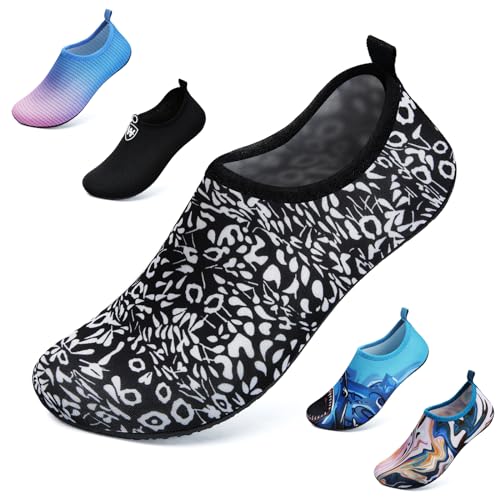 Badeschuhe Herren Damen Wasserschuhe Strandschuhe Schwimmschuhe Aquaschuhe Schnell Trocknend Barfußschuhe Breathable Surfschuhe Unisex Beach Pool Yoga(Weiß Floral 36/37) von WateLves