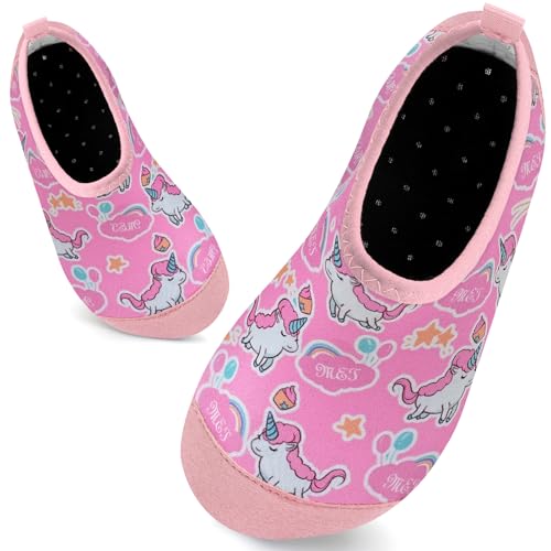 Badeschuhe Kinder Schwimmschuhe Wasserschuhe Schnell Trocknend Strandschuhe Aquaschuhe für Mädchen Baby Beach Pool(Einhorn-Sterne,18/19 EU) von WateLves