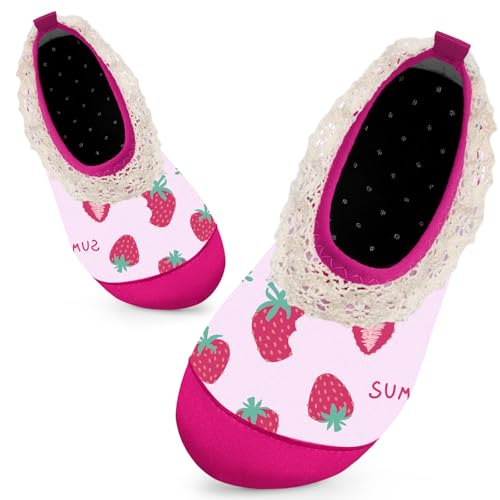 Badeschuhe Kinder Schwimmschuhe Wasserschuhe Schnell Trocknend Strandschuhe Aquaschuhe für Mädchen Baby Beach Pool(Erdbeeren,26/27 EU) von WateLves