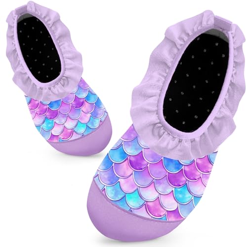 Badeschuhe Kinder Schwimmschuhe Wasserschuhe Schnell Trocknend Strandschuhe Aquaschuhe für Mädchen Baby Beach Pool(Lila Fischschuppe,28/29 EU) von WateLves