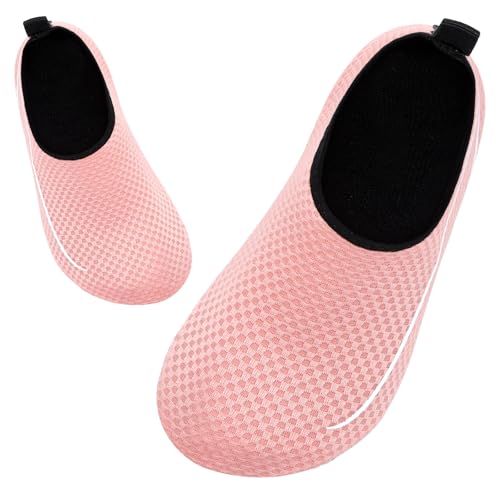 Badeschuhe Kinder Schwimmschuhe Wasserschuhe Schnell Trocknend Strandschuhe Aquaschuhe für Mädchen Baby Beach Pool(Linie Rosa 16/17 EU) von WateLves