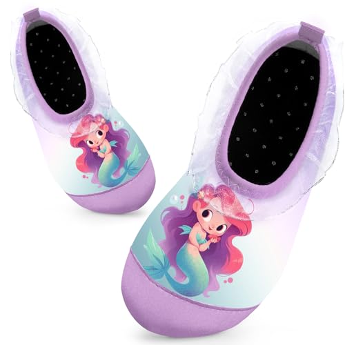 Badeschuhe Kinder Schwimmschuhe Wasserschuhe Schnell Trocknend Strandschuhe Aquaschuhe für Mädchen Baby Beach Pool(Nixen lila,34/35 EU) von WateLves
