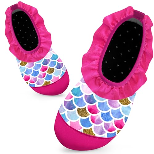 Badeschuhe Kinder Schwimmschuhe Wasserschuhe Schnell Trocknend Strandschuhe Aquaschuhe für Mädchen Baby Beach Pool(Rosa Fischschuppe,34/35 EU) von WateLves