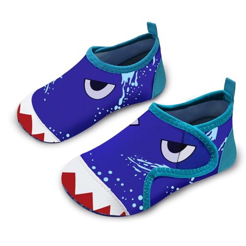 Badeschuhe Kinder Strandschuhe Schwimmschuhe Jungen Baby Wasserschuhe Schnell Badesoken Aquaschuhe Trocknend Barfuss Schuhe（Haifischblau 24/25） von WateLves