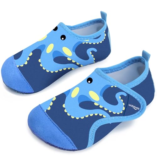 Badeschuhe Kinder Strandschuhe Schwimmschuhe Jungen Baby Wasserschuhe Schnell Badesoken Aquaschuhe Trocknend Barfuss Schuhe（Oktopus Blau 20/21） von WateLves