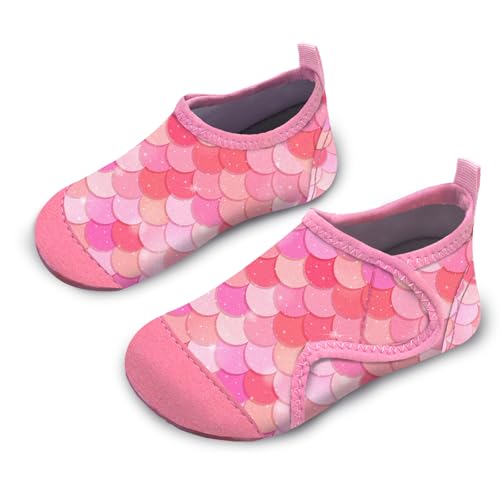 Badeschuhe Kinder Strandschuhe Schwimmschuhe Mädchen Baby Wasserschuhe Schnell Badesoken Aquaschuhe Trocknend Barfuss Schuhe（Fischschuppen Rosa 32/33） von WateLves
