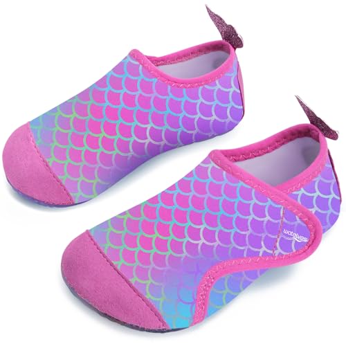 Badeschuhe Kinder Strandschuhe Schwimmschuhe Mädchen Baby Wasserschuhe Schnell Badesoken Aquaschuhe Trocknend Barfuss Schuhe（Fischschuppen RosaBlau 34/35） von WateLves
